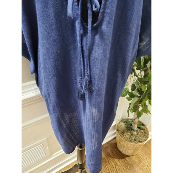 Kona Sol Women's Solid Blue Polyester V-Neck Short Sleeve Blouse Size X-Large - Picture 3 of 12